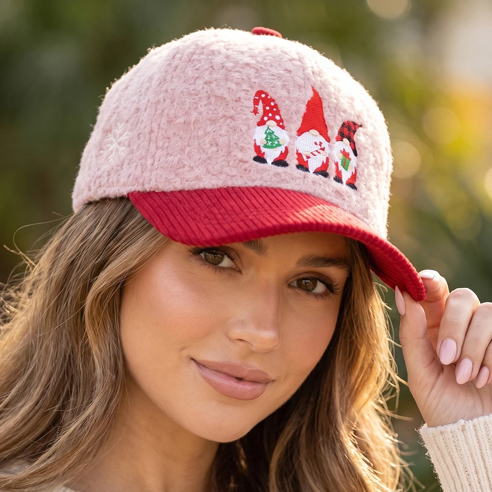 Christmas Gnome Trio Embroidered Sherpa Cap