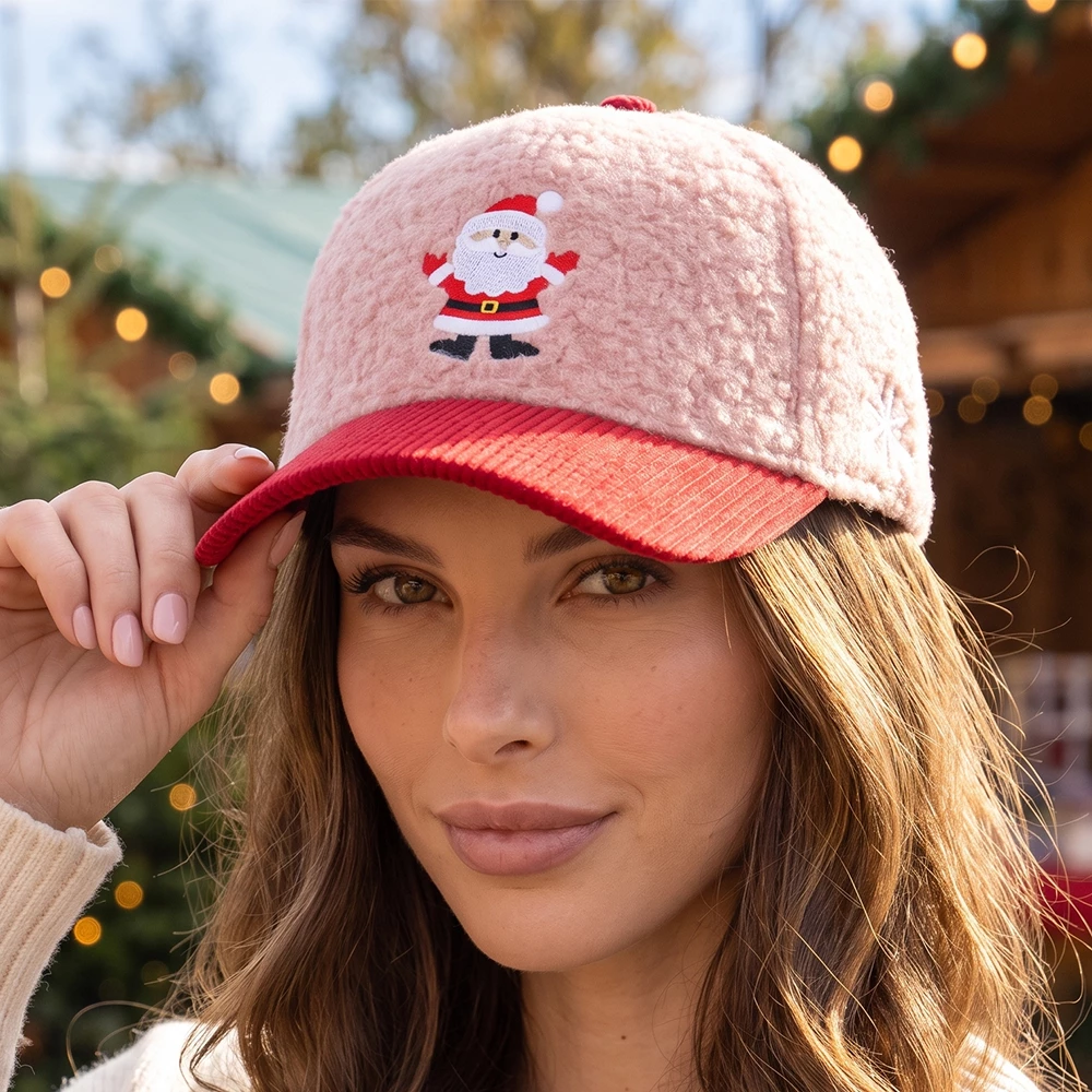 Christmas Santa Embroidered Sherpa Baseball Cap