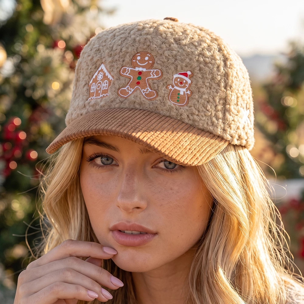 Christmas Gingerbread Embroidered Sherpa Cap