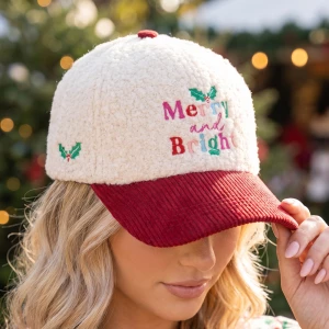 Merry And Bright Embroidered Sherpa Baseball Cap
