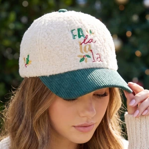 Fa La La Embroidered Sherpa Baseball Cap