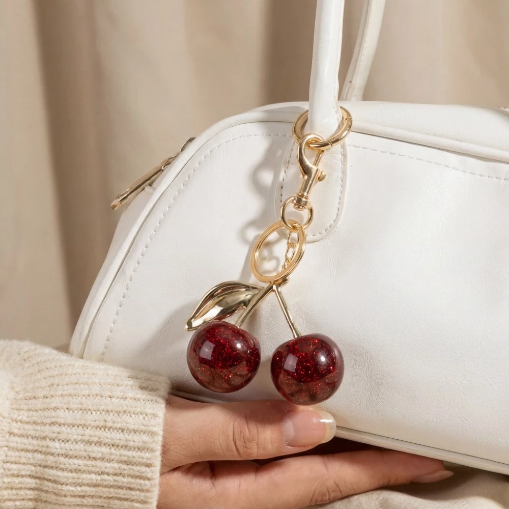 Glitter Resin Cherry Bag Charm
