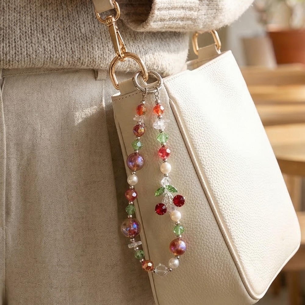 Clear Beads Cherry Charms Bag Chain