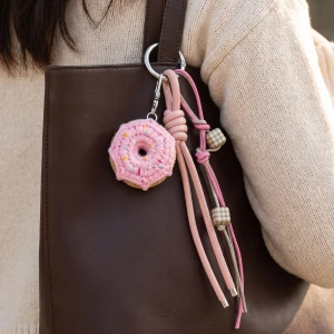 Crochet Donut And Gingham Bead Bag Charm