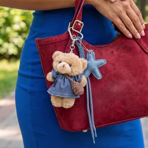 Plush Bear Denim Dress Starfish Bag Charm