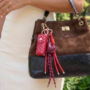 Polka Dot Mini Pouch With Heart Bag Charm