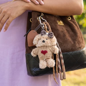 Plush Puppy Heart Sweater Bow Bag Charm