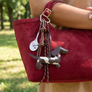 Spotted Dachshund Dog Rope Tassel Bag Charm