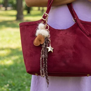 Fur Pom Mitten Glove With Star Bag Charm