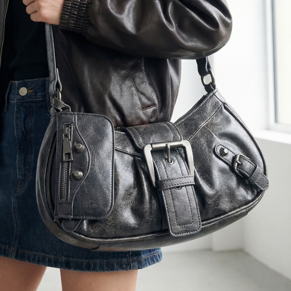 Triple Belt Leather Hand Bag