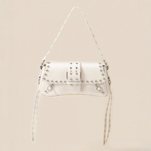 Glossy Leather Rivet Trim Shoulder Bag
