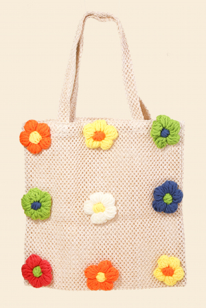 Knitted Flower Tote Bag