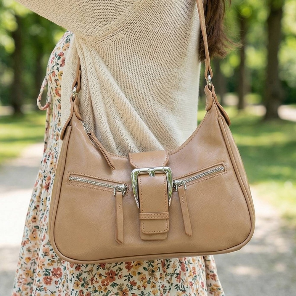 Large Buckle Triple Zipper Hand Bag