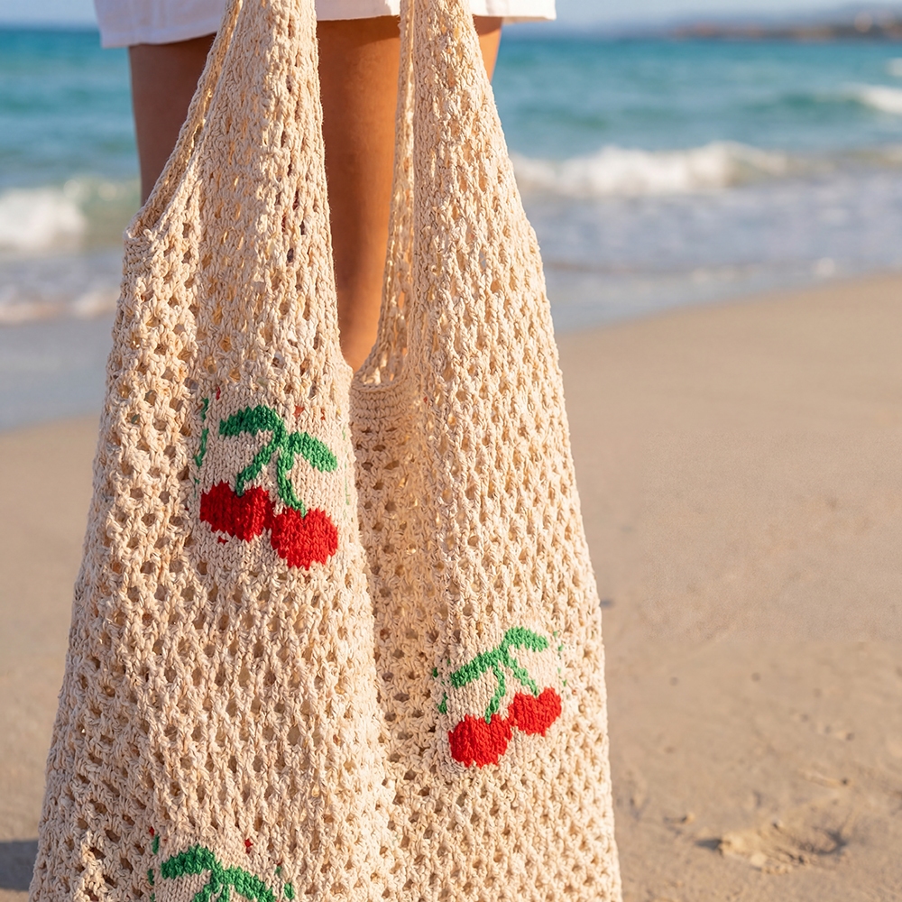 Cherry Print Net Shoulder Bag