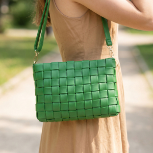 Woven Vegan Leather Wristlet Clutch Bag