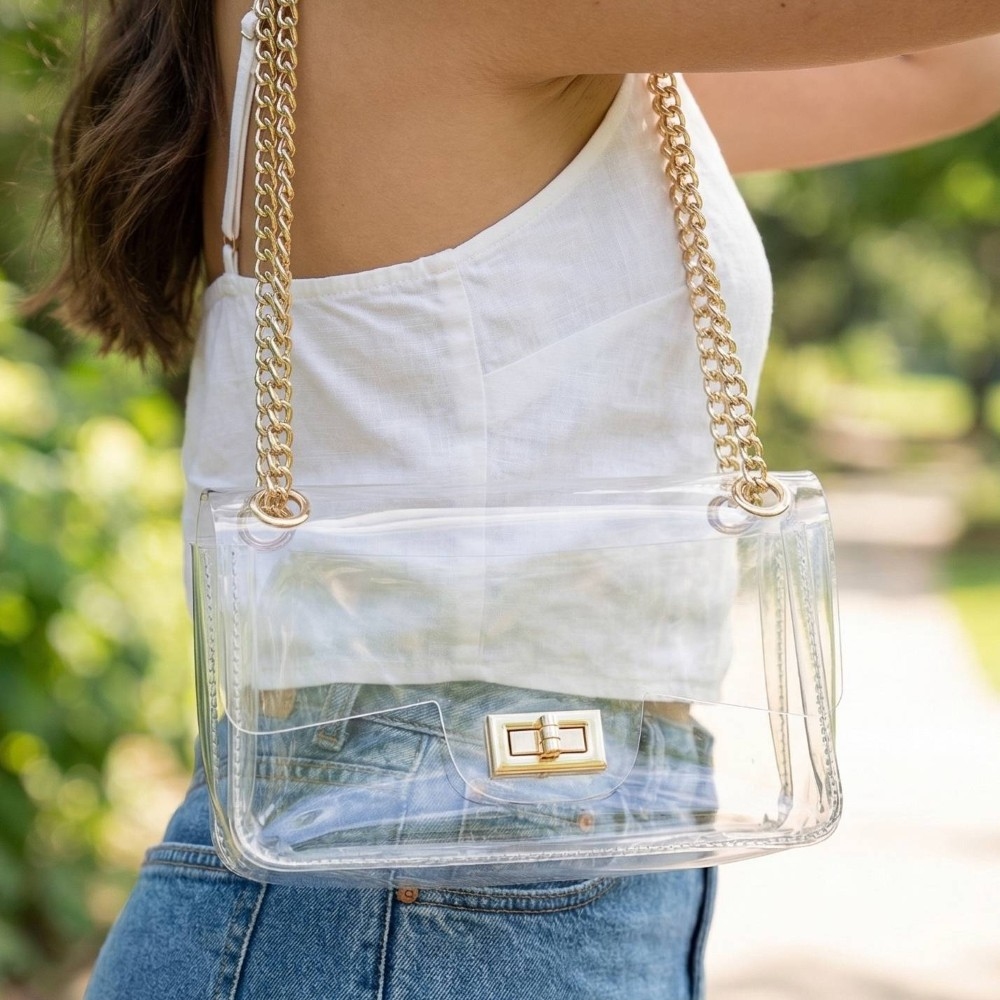 Turn Lock Chain Strap Clutch Bag