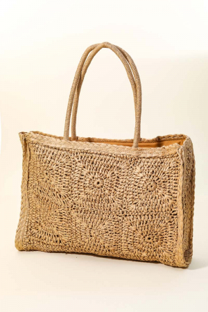 Straw Braided Rectangle Tote Bag