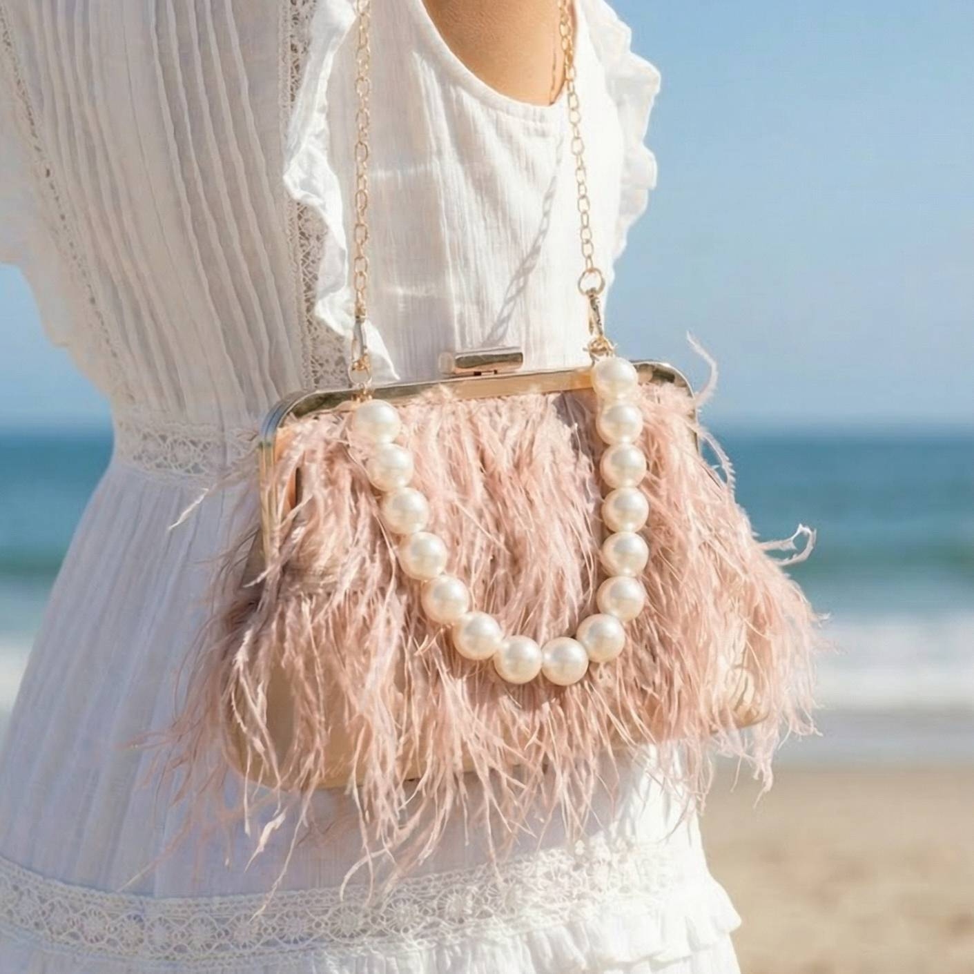 Feather Fringe Clutch Bag