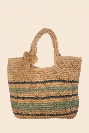 Striped Straw Braided Tote Bag