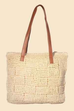 Straw Braided Basket Weave Tote Bag