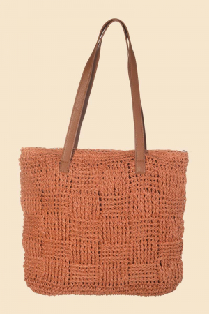 Straw Braided Basket Weave Tote Bag