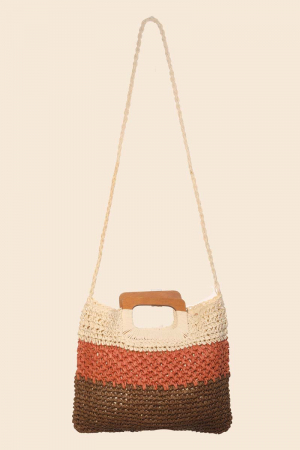 Three Tone Straw Braided Tote Bag