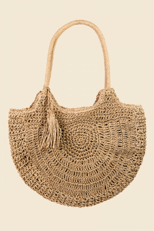 Straw Braided Semi Circle Tote Bag