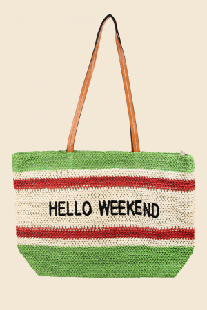 Hello Weekend Straw Braided Tote Bag
