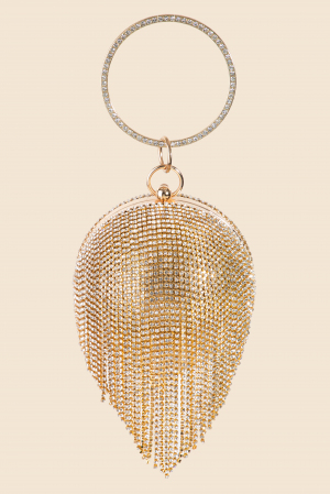 Rhinestone Fringe Sphere Clutch Bag