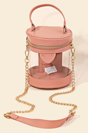 Clear Leather Cylinder Bucket Bag