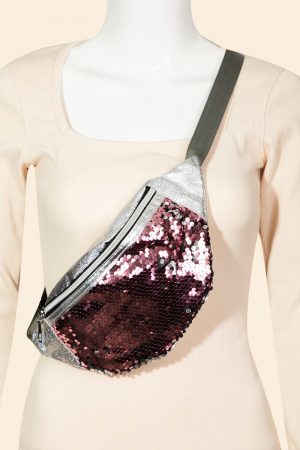 Sequin Front Single Zipper Fanny Pack