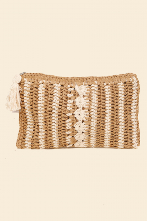 Tassel Zipper Straw Knit Cosmetic Bag