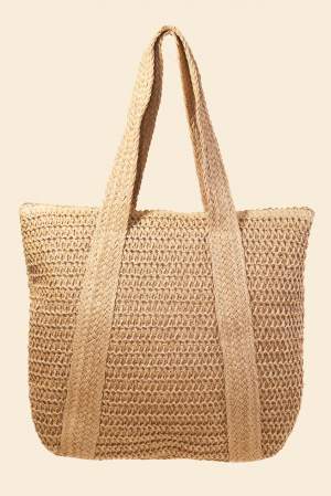 Straw Knit Zipper Tote Bag