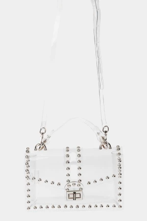 Transparent Rectangle Rhinestone Trim Bag