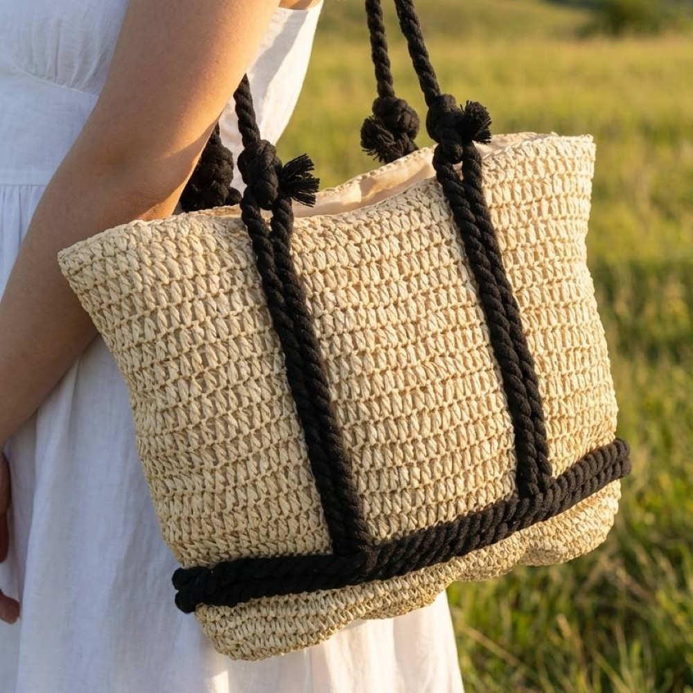 Rope Handle Straw Braided Tote Bag