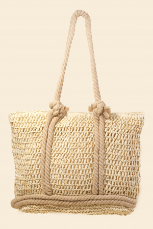 Rope Handle Straw Braided Tote Bag