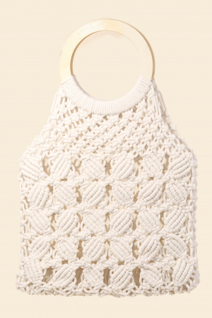 Boho Braided Wooden Top Handle Bag