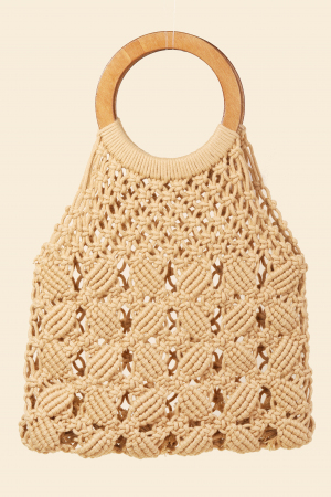 Boho Braided Wooden Top Handle Bag