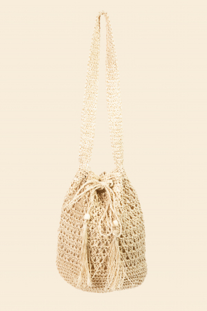 Straw Braided Draw String Tote Bag