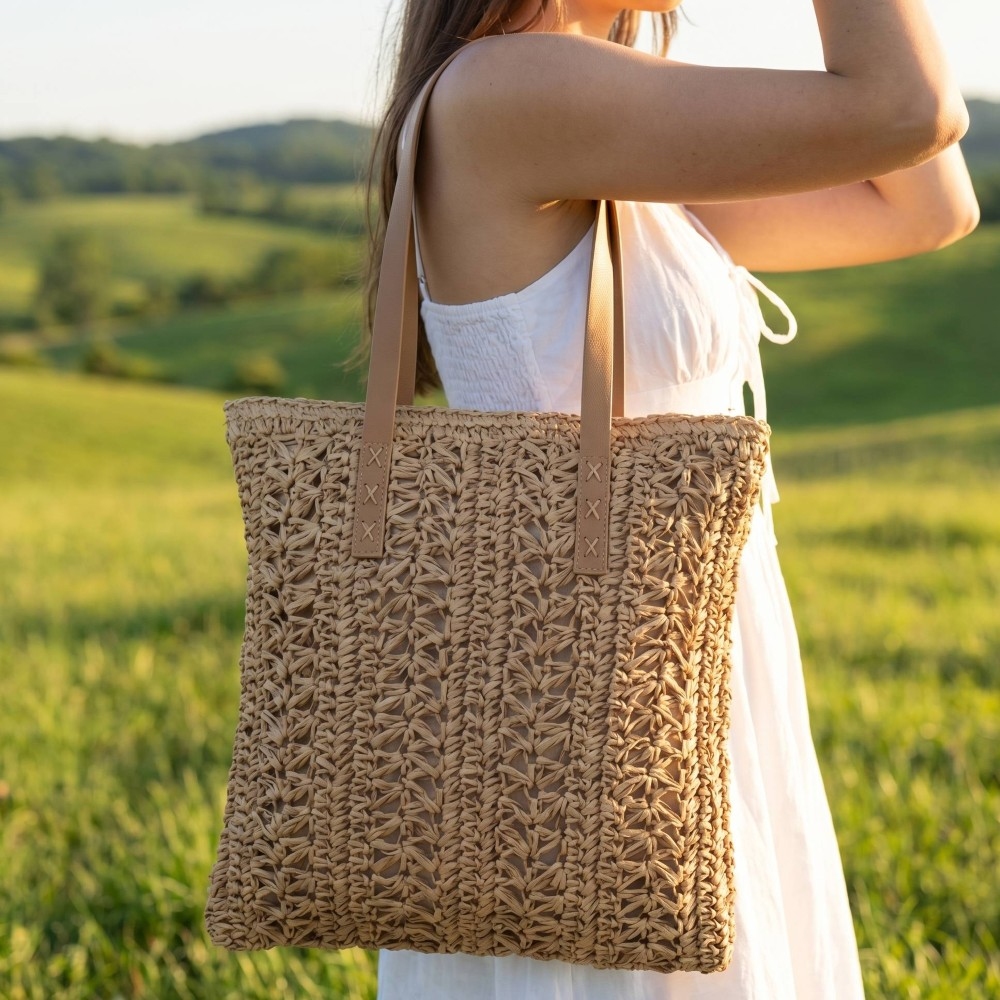 Rectangle Straw Braided Tote Bag