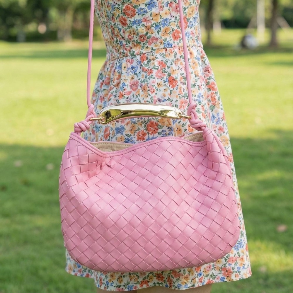 Faux Leather Basket Weave Handbag