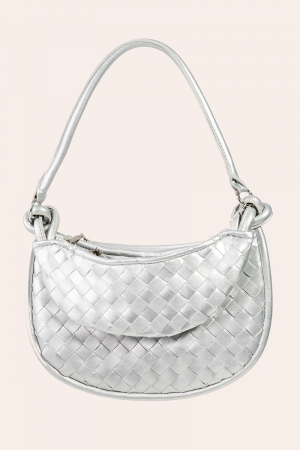 Leather Basket Weave Half Moon Bag