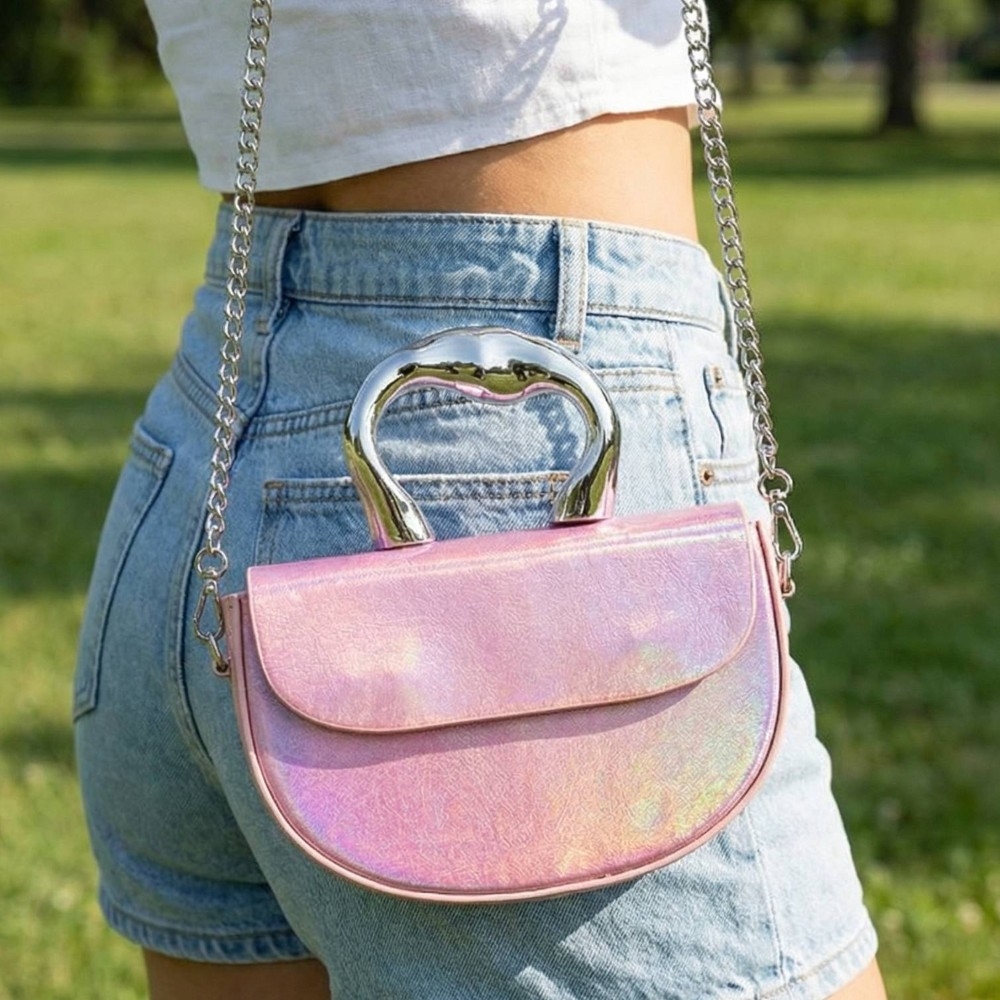 Glossy Semi Circle Top Handle Bag