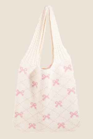 Quilted Ribbon Bow Pattern Knitted Tote Bag