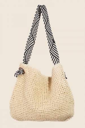 Striped Strap Straw Braid Bag