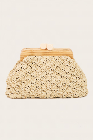 Straw Braided Wooden Frame Cluch Bag