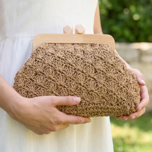 Crochet Paper Straw Wood Frame Clutch