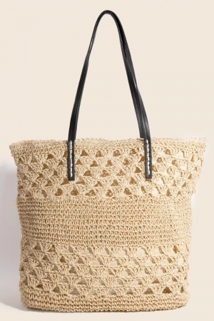 Leather Handle Knitted Tote Bag