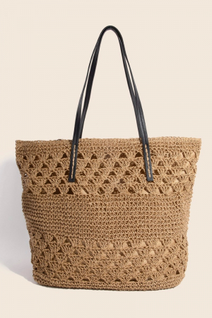 Leather Handle Knitted Tote Bag