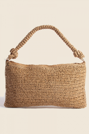 Braided Handle Rectangular Straw Hand Bag